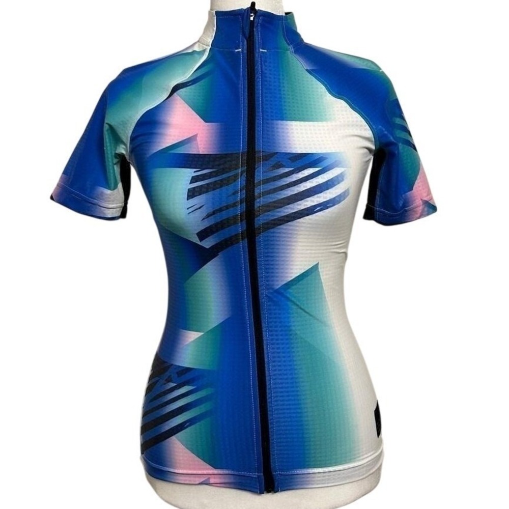 MFF Cycling Jersey Athletic Small Blue Geometric Vibrant Summer Fun